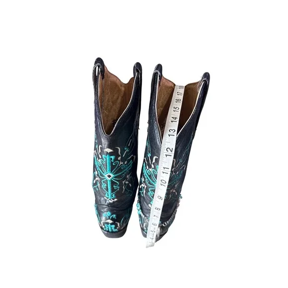 Beautiful Circle G Black Turquoise Embroidered Cross Western Boots Ladies 9M - Picture 4 of 6